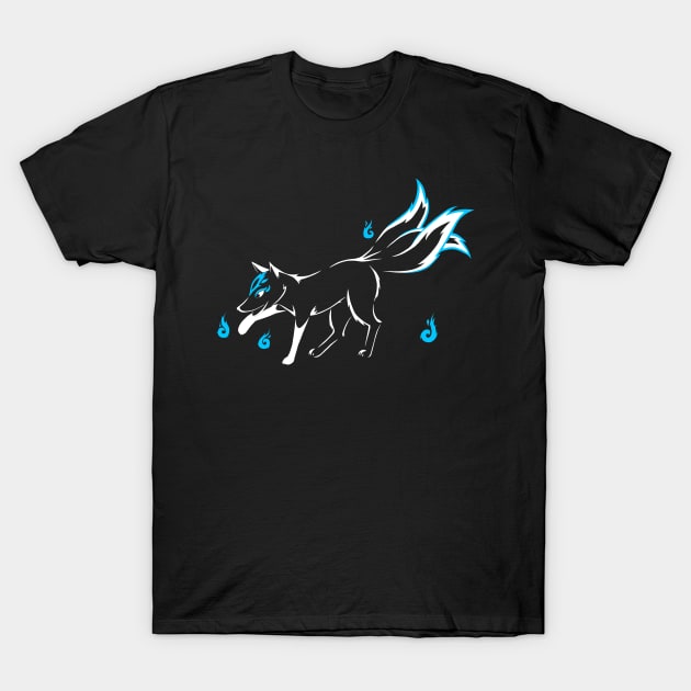 Kitsune (white and sky blue) T-Shirt by Eile